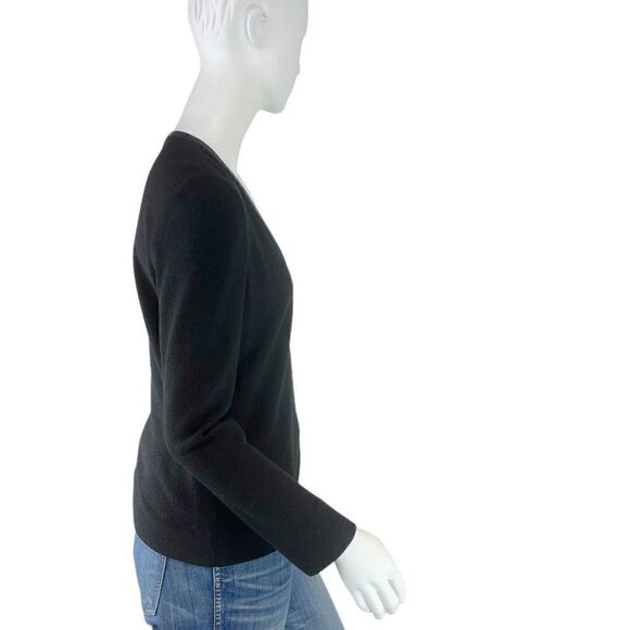 Douglas Hannant Black Merino Wool Crepe Wrap Around Tie Top Leather Trim Size 4 - Picture 5 of 9